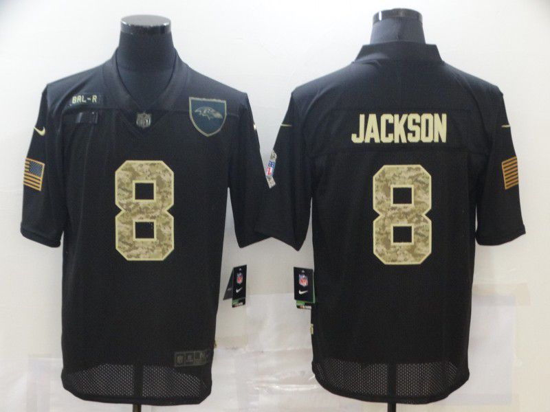 Men Baltimore Ravens 8 Jackson Black camo Lettering 2020 Nike NFL Jersey